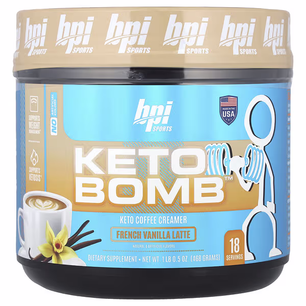 BPI Sports, Keto Bomb™, Keto Coffee Creamer, French Vanilla Latte, 1 lbs 0.5 oz (468 g)