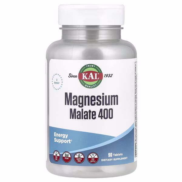 KAL, Magnesium Malate 400, 90 Tablets (200 mg per Tablet)