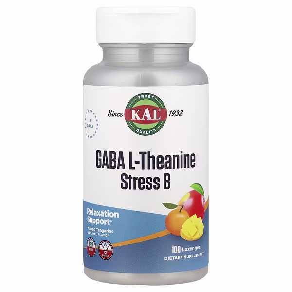 KAL, GABA L-Theanine Stress B, Mango Tangerine, 100 Lozenges