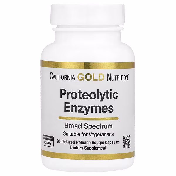 California Gold Nutrition, Proteolytic Enzymes with Fruit Derived Enzyme Blend, Rutin, Pancreatin Alternative Blend and Serratiopeptidase, 90 Delayed Release Veggie Capsules