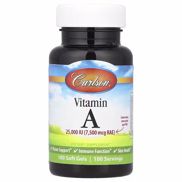 Carlson, Vitamin A, 7,500 mcg RAE (25,000 IU), 100 Soft Gels