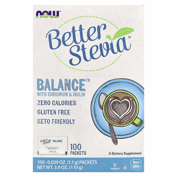 NOW Foods, Better Stevia®, Balance™ with Chromium & Inulin, 100 Packets, 0.039 oz (1.1 g) Each