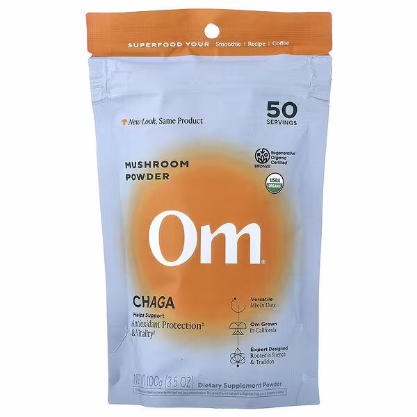 Om Mushrooms, Mushroom Powder, Chaga, 3.5 oz (100 g)