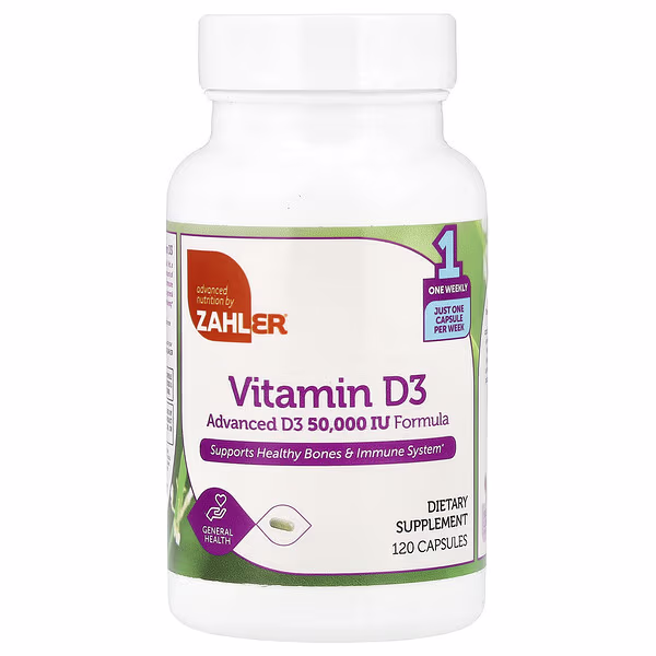Zahler, Vitamin D3, 1,250 mcg (50,000 IU), 120 Capsules