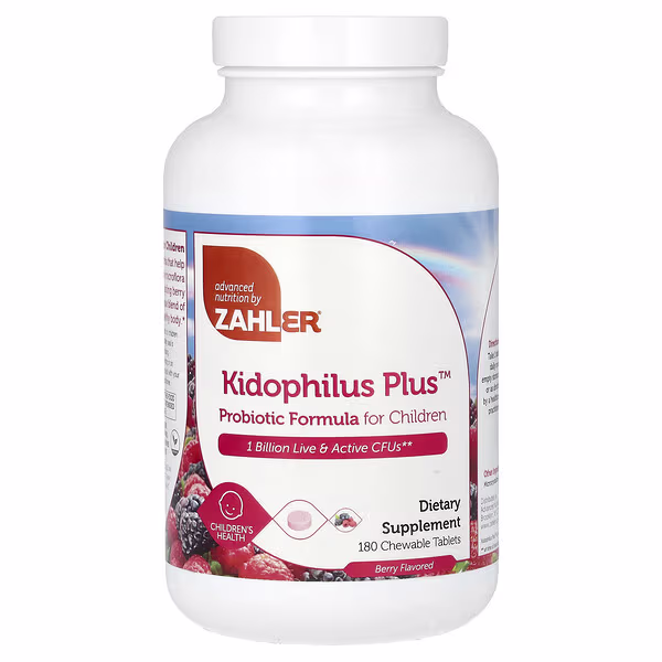 Zahler, Kidophilus Plus, Probiotic Formula For Children, Berry, 1 Billion CFUs, 180 Chewable Tablets