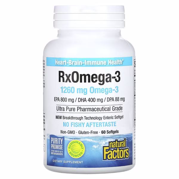Natural Factors, RxOmega-3, 60 Softgels (630 mg per Softgel)