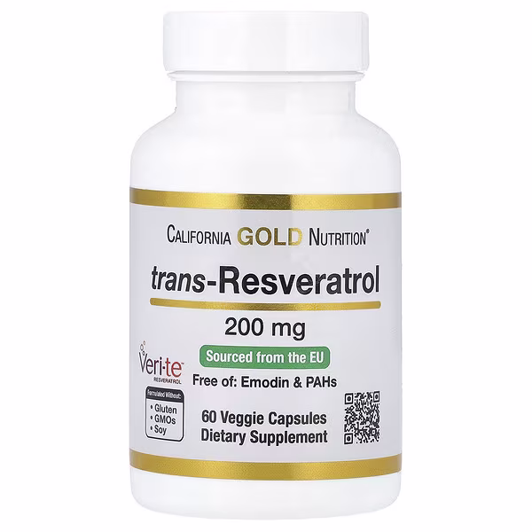 California Gold Nutrition, trans-Resveratrol, 200 mg, 60 Veggie Capsules