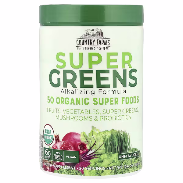 Country Farms, Super Greens, Alkalizing Formula, Unflavored, 10.6 oz (300 g)
