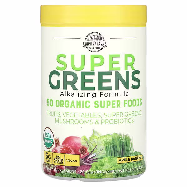 Country Farms, Super Greens, Alkalizing Formula, Apple Banana, 10.6 oz (300 g)