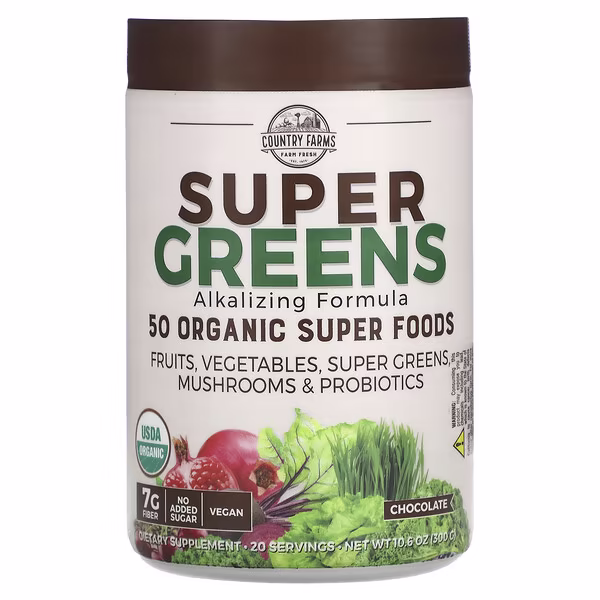 Country Farms, Super Greens, Alkalizing Formula, Chocolate, 10.6 oz (300 g)