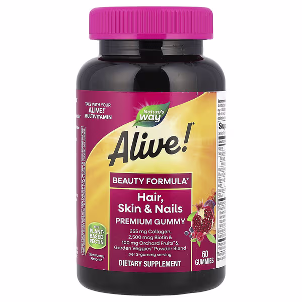 Nature's Way, Alive!® Hair, Skin & Nails Premium Gummy, Strawberry, 60 Gummies