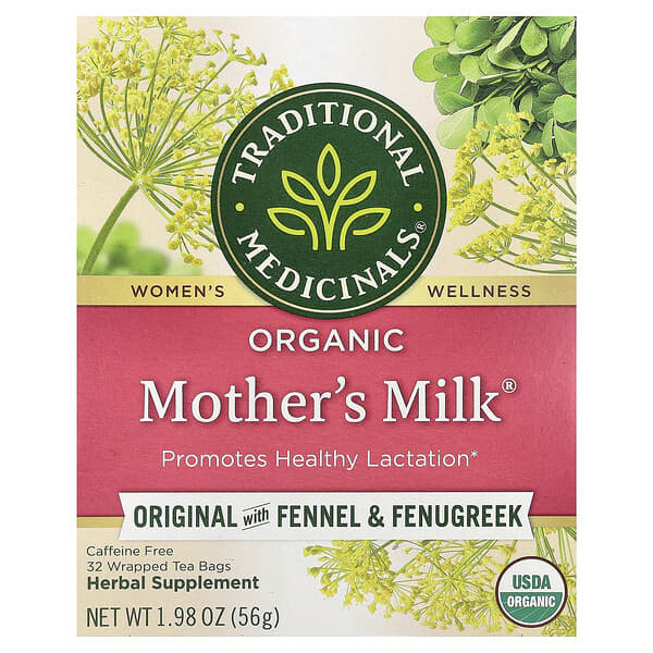 Traditional Medicinals, Organic Mother's Milk®, Original with Fennel & Fenugreek, Caffeine Free, 32 Wrapped Tea Bags, 1.98 oz (56 g)