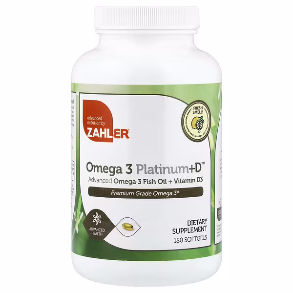 Zahler, Omega 3 Platinum+D™, Advanced Omega 3 Fish Oil + Vitamin D3, 180 Softgels