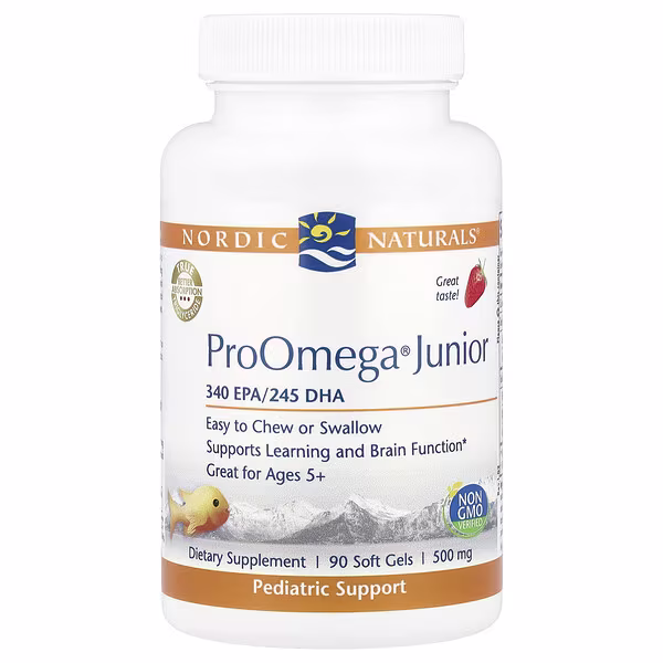 Nordic Naturals, ProOmega® Junior, Ages 5+, Strawberry, 90 Soft Gels (340 mg per Softgel)