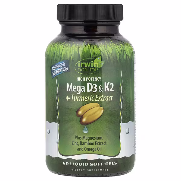Irwin Naturals, High Potency Mega D3 & K2 + Turmeric Extract, 60 Liquid Soft-Gels