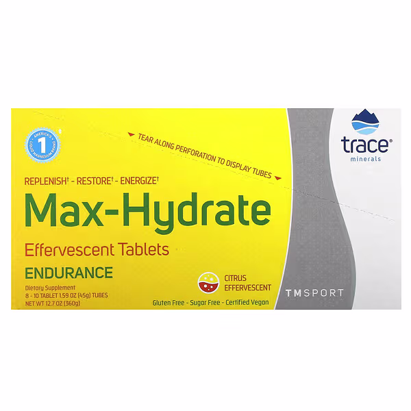 Trace, TM Sport, Max-Hydrate Endurance Effervescent Tablets, Citrus, 8 Tubes, 10 Tablets Each