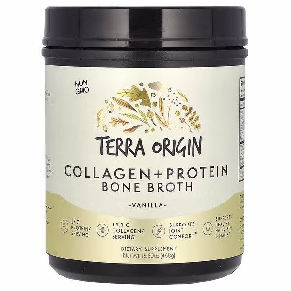 Terra Origin, Collagen + Protein Bone Broth, Vanilla, 16.5 oz (468 g)