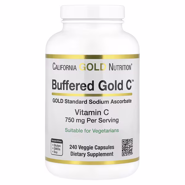 California Gold Nutrition, Buffered Gold C™, GOLD Standard Sodium Ascorbate (Vitamin C), 240 Veggie Capsules