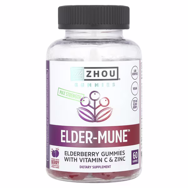 Zhou Nutrition, Elder-Mune™, Max Strength, Natural Mixed Berry, 60 Gummies