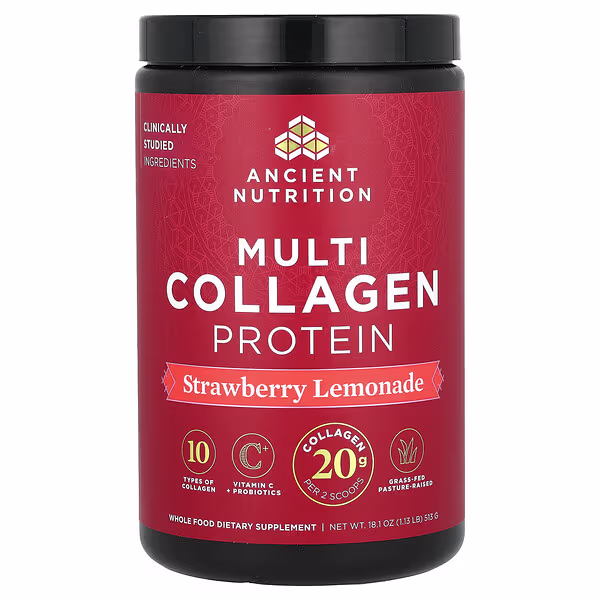 Ancient Nutrition, Multi Collagen Protein, Strawberry Lemonade, 1.13 lbs (513 g)