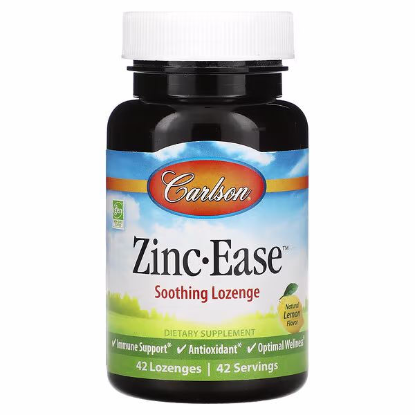Carlson, Zinc-Ease Soothing Lozenge, Natural Lemon, 42 Lozenges