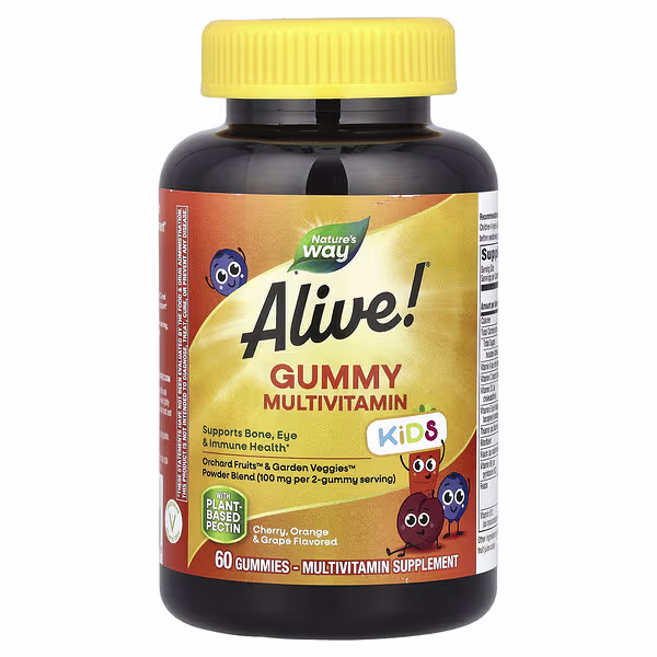 Nature's Way, Alive! Kids, Gummy Multivitamin, Cherry, Orange & Grape , 60 Gummies