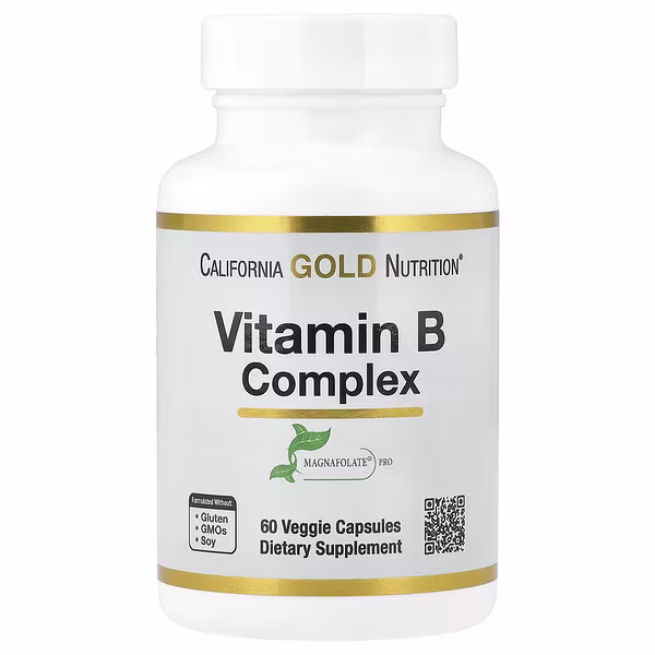 California Gold Nutrition, Vitamin B Complex with Folate, Biotin, Pantothenic Acid, and Vitamin B6, 60 Veggie Capsules