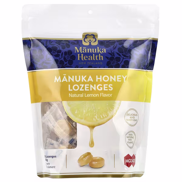 Manuka Health, Manuka Honey Lozenges, Natural Lemon, MGO 400+, 58 Lozenges