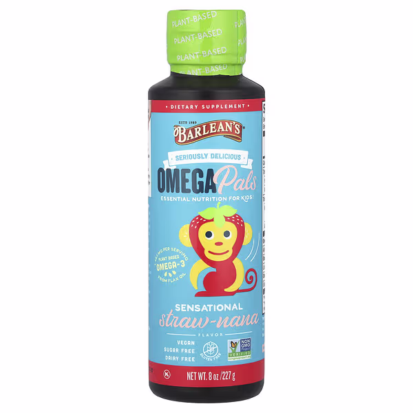 Barlean's, Omega Pals, Essential Nutrition For Kids, Sensational Straw-Nana, 8 oz (227 g)