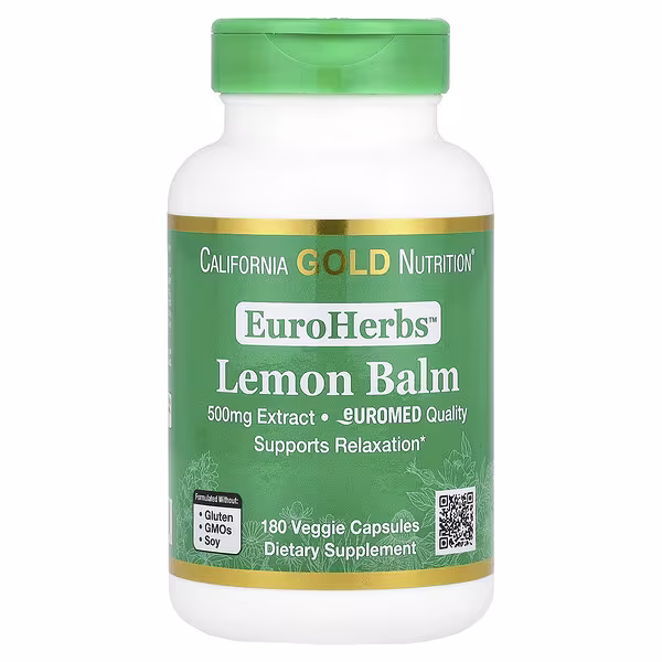 California Gold Nutrition, EuroHerbs™, Lemon Balm Extract, Euromed Quality, 500 mg, 180 Veggie Capsules