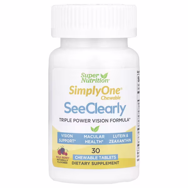 Super Nutrition, SimplyOne®, See Clearly, Triple Power Vision Formula with Lutein, Zeaxanthin, Vitamins, Minerals and Botanical Extracts, Wild Berry , 30 Chewable Tablets