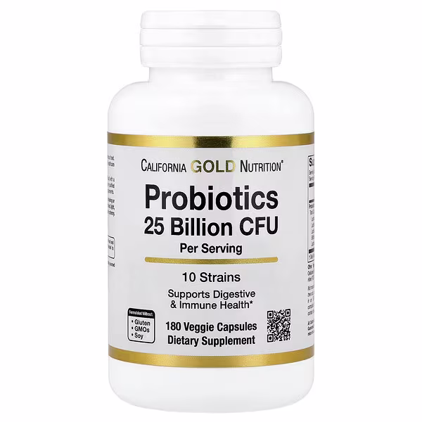 California Gold Nutrition, Probiotics with Lactobacillus acidophilus, Bifidobacterium lactis, Lactobacillus plantarum, and Lactobacillus casei, 10 Strain Blend, 25 Billion CFU, 180 Veggie Capsules