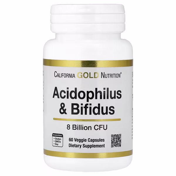 California Gold Nutrition, Acidophilus and Bifidus, Probiotic Blend with Lactobacillus acidophilus, Bifidobacterium lactis, and Bifidobacterium longum, 60 Veggie Capsules