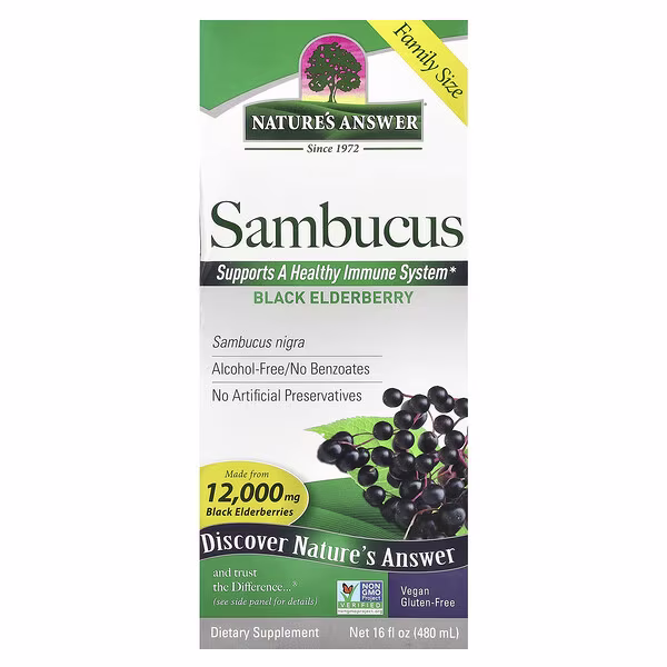 Nature's Answer, Sambucus, Black Elderberry, Alcohol-Free, 2,500 mg, 16 fl oz (480 ml)