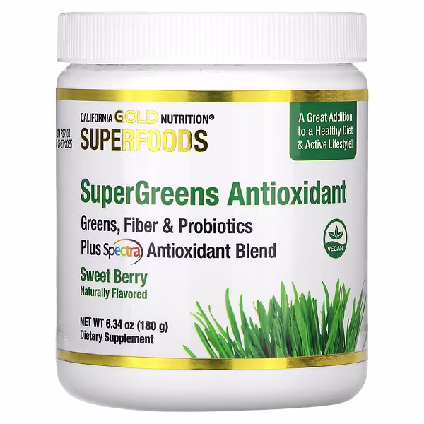 California Gold Nutrition, Superfoods, Supergreens Antioxidant with Vitamin A, Vitamin K and Calcium, Sweet Berry, 6.34 oz (180 g)