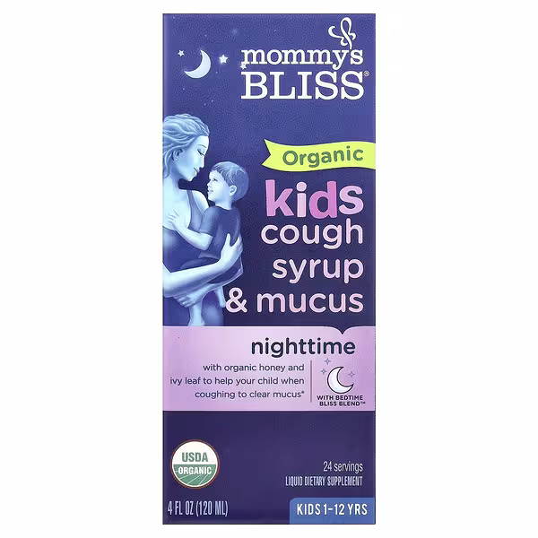 Mommy's Bliss, Kids Organic Cough Syrup & Mucus, Night Time, 1-12 Yrs, 4 fl oz (120 ml)