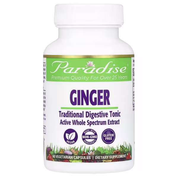 Paradise Herbs, Ginger, 60 Vegetarian Capsules (250 mg per Capsule)