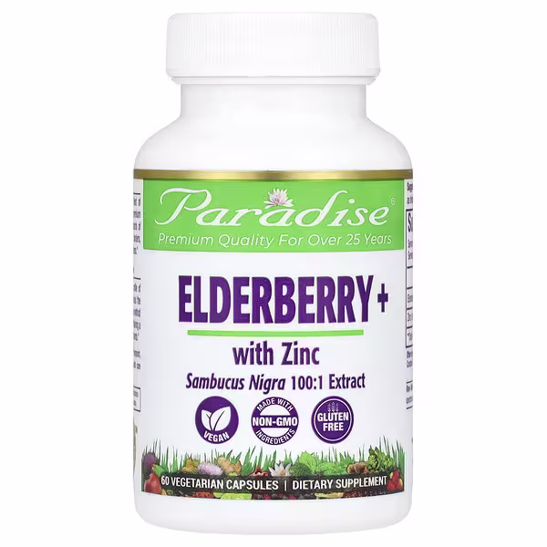 Paradise Herbs, Elderberry+ with Zinc, 60 Vegetarian Capsules