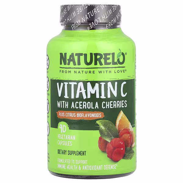 NATURELO, Vitamin C With Acerola Cherries Plus Citrus Bioflavonoids, 90 Vegetarian Capsules
