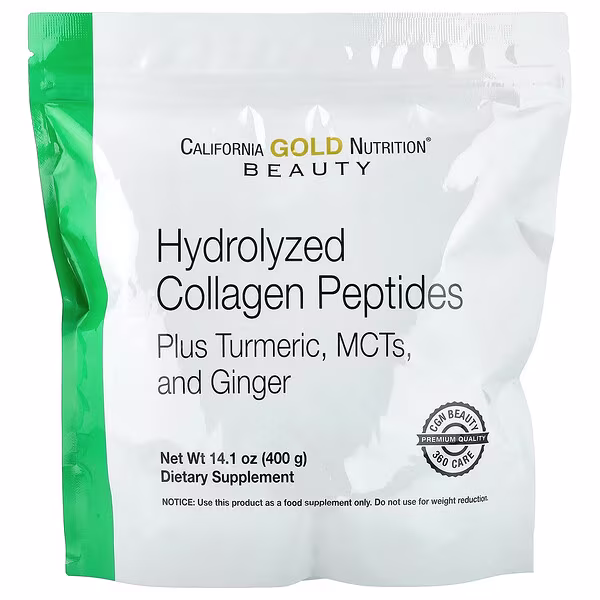 California Gold Nutrition, Hydrolyzed Collagen Peptides with Turmeric, MCT, and Ginger, 14.1 oz (400 g)
