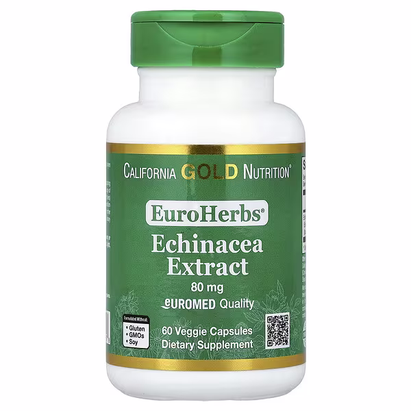 California Gold Nutrition, EuroHerbs™, Echinacea Herb Extract, Euromed Quality, 80 mg, 60 Veggie Capsules