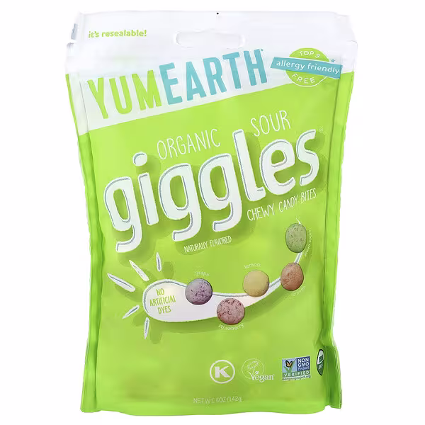 YumEarth, Organic Giggles®, Chewy Candy Bites, Sour, 5 oz (142 g)