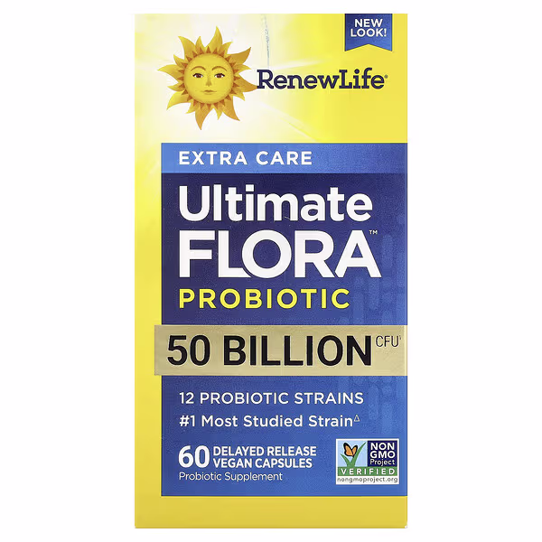 Renew Life, Extra Care Ultimate Flora™ Probiotic, 50 Billion CFU, 60 Delayed Release Vegan Capsules