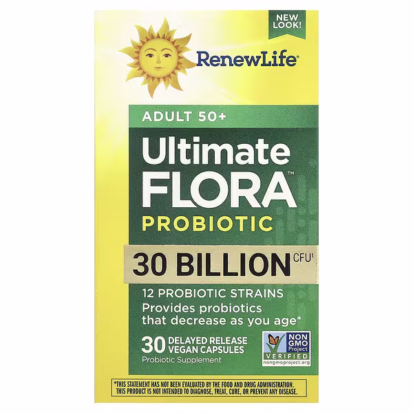 Renew Life, Ultimate Probiotic Flora™, Adult 50+ , 30 Billion CFU, 30 Delayed Release Vegan Capsules
