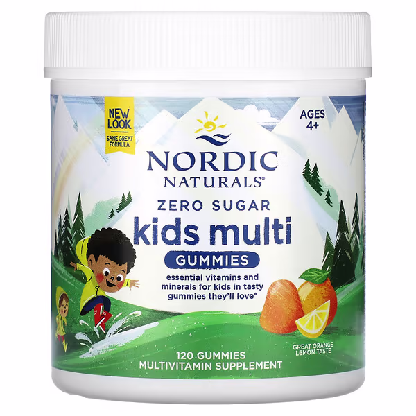 Nordic Naturals, Zero Sugar Kids Multi Gummies, Ages 4 +, Orange Lemon, 120 Gummies