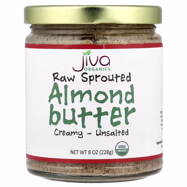 Jiva Organics, Raw Sprouted Almond Butter, Creamy - Unsalted, 8 oz (228 g)