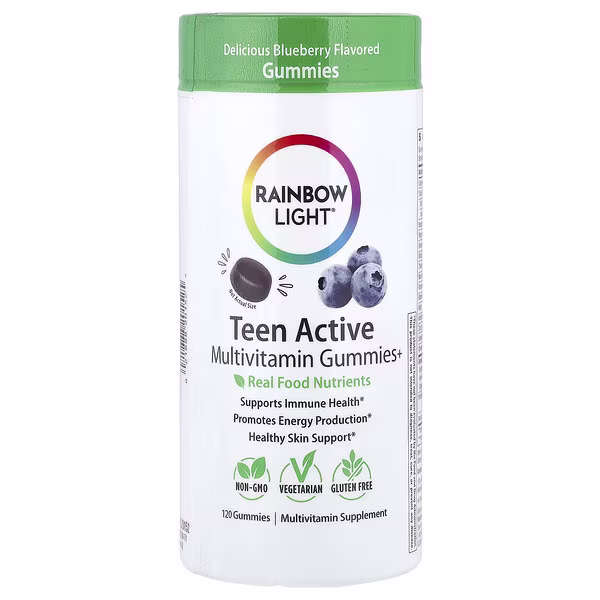 Rainbow Light, Teen Active Multivitamin Gummies+, Delicious Blueberry, 120 Gummies