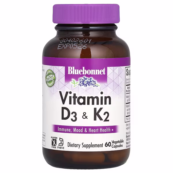 Bluebonnet Nutrition, Vitamin D3 & K2, 60 Vegetable Capsules