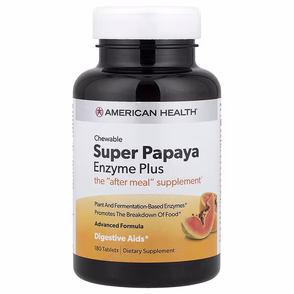 American Health, Super Papaya Enzyme Plus, Chewable, 180 Tablets