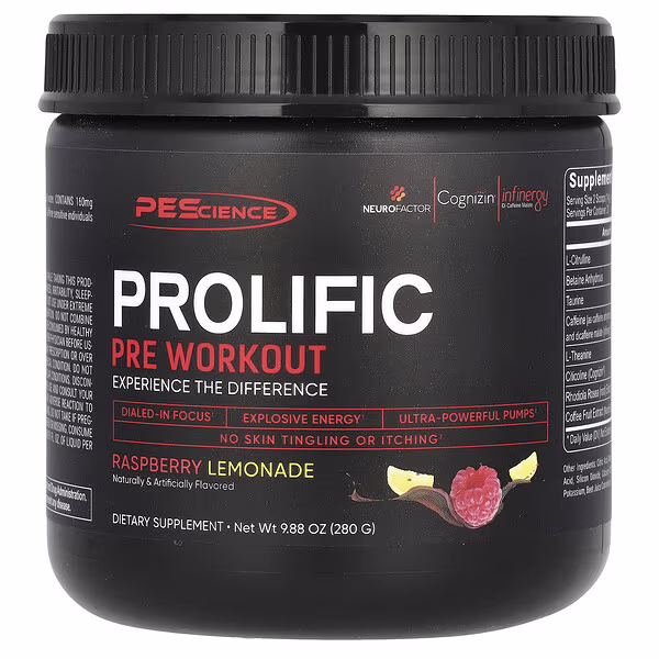 PEScience, Prolific, Pre Workout, Raspberry Lemonade, 9.88 oz (280 g)